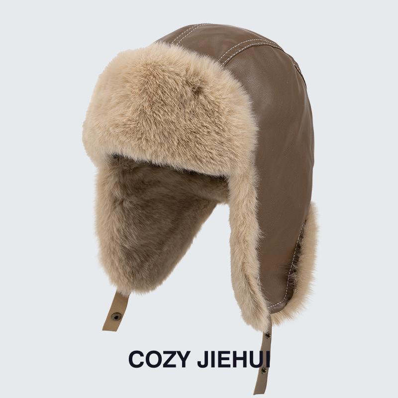 

Maillard retro pilot locomotive Lei Feng hat for men and women in winter thickened and velvet thermal ear protectors Northeast leather winter hat хакі