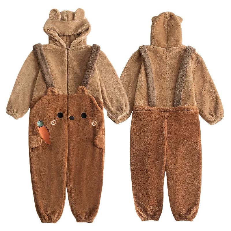 Flannel Anime Adults Animal Pijama Pajamas Set Women Men Cosplay Halloween Cartoon Pyjama Adults Winter Bear Sleepwear