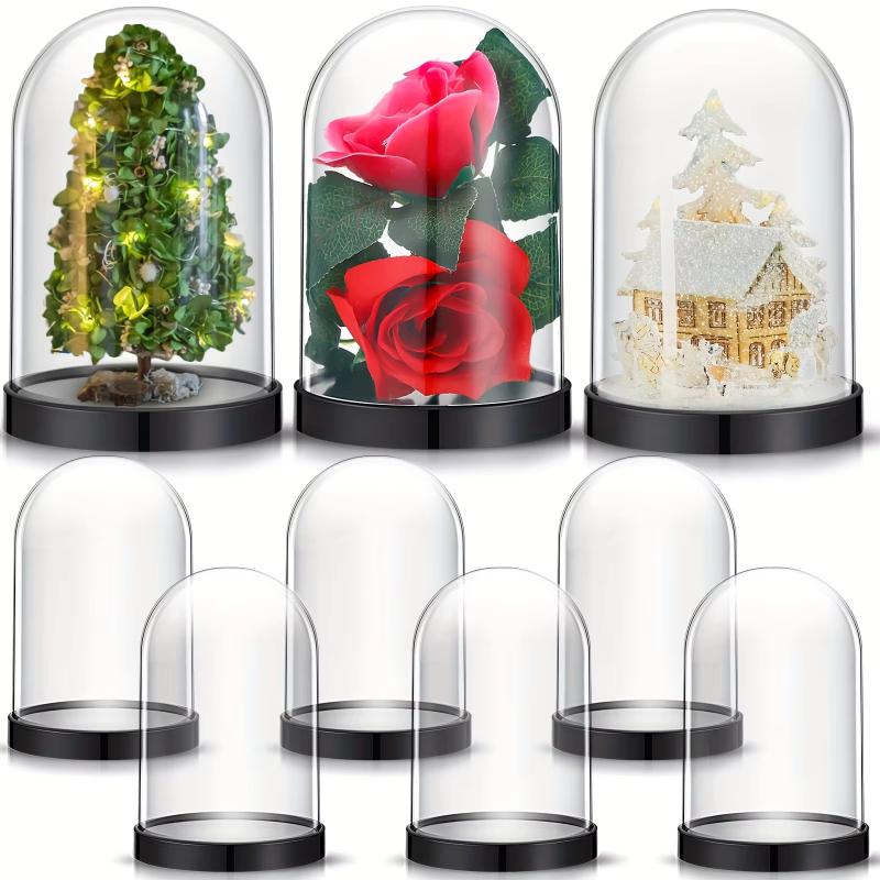 10pcdiy Transparent Plastic Vase Dome Ball with Screw-in Lid Preserved Flower Jar, Diy Crafts Holiday Display Home Decor