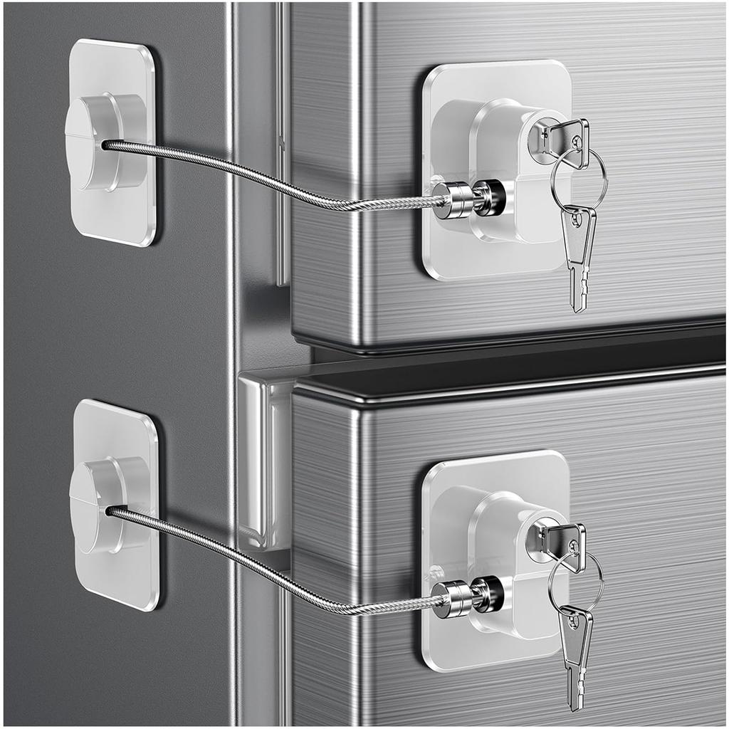 Lot de 2 verrous de porte de réfrigérateur, Verrou de réfrigérateur sécurisé pour enfants pour congélateur de cuisine, Armoires et tiroirs, Four à air, Friteuse à air, Placards, Aucun outil nécessaire ni perçage