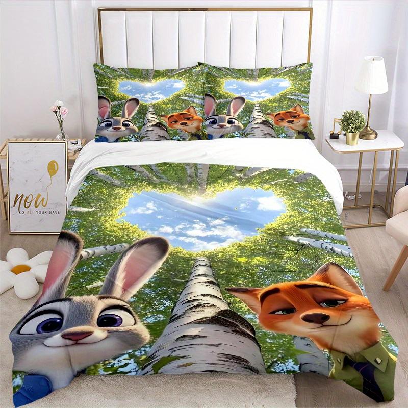 3pcs Zootopia Love Judy and Nick Quilt Cover Set (1 Quilt Cover + 2 Pillowcases Without Pillow Core), High-Definition Printing for Home and Dormi