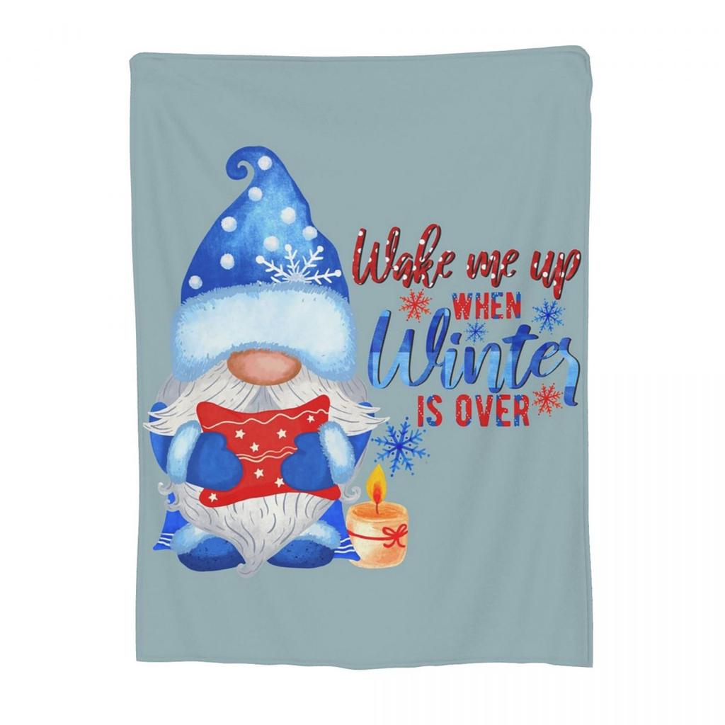 Blue Winter Gnome With Candle Blanket Soft Warm Flannel Throw Blanket Bedspread for Bed Living room Picnic Travel Home Couch