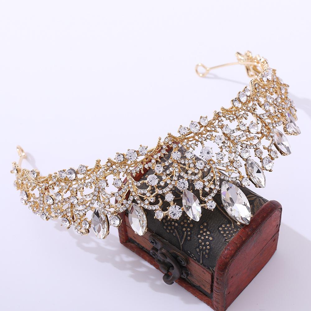 Barock Retro Rotgold Pfirsichfarben Kristall Braut Tiara Krone Strass Festzug Diadem Schleier Tiara Stirnband Hochzeit Haarschmuck