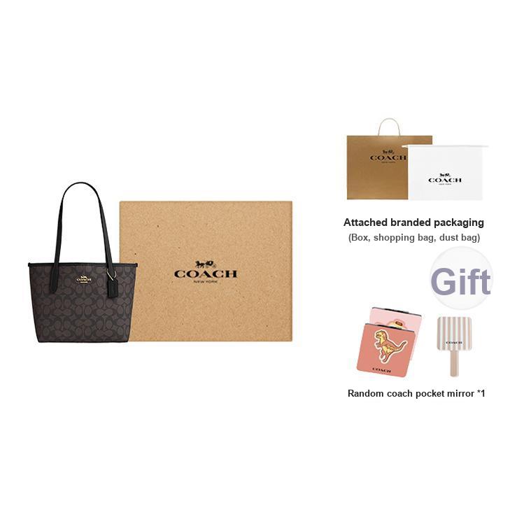 Coach City 23 Classic Monogram Metal Logo Tote Bag Shopping Bag Shoulder Handbag Medium Women Tote Bags Walnut Black CU759-IMXAQ