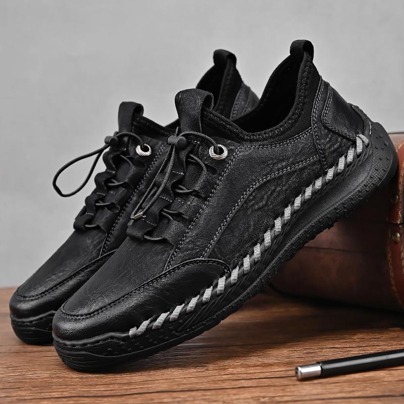 Fashion 2025 Men Casual Leather Shoes Soft Sole Non-Slip Cow Leather Male Sneakers Retro Style Comfy Lace-up Versatile Mens Hiking Shoes