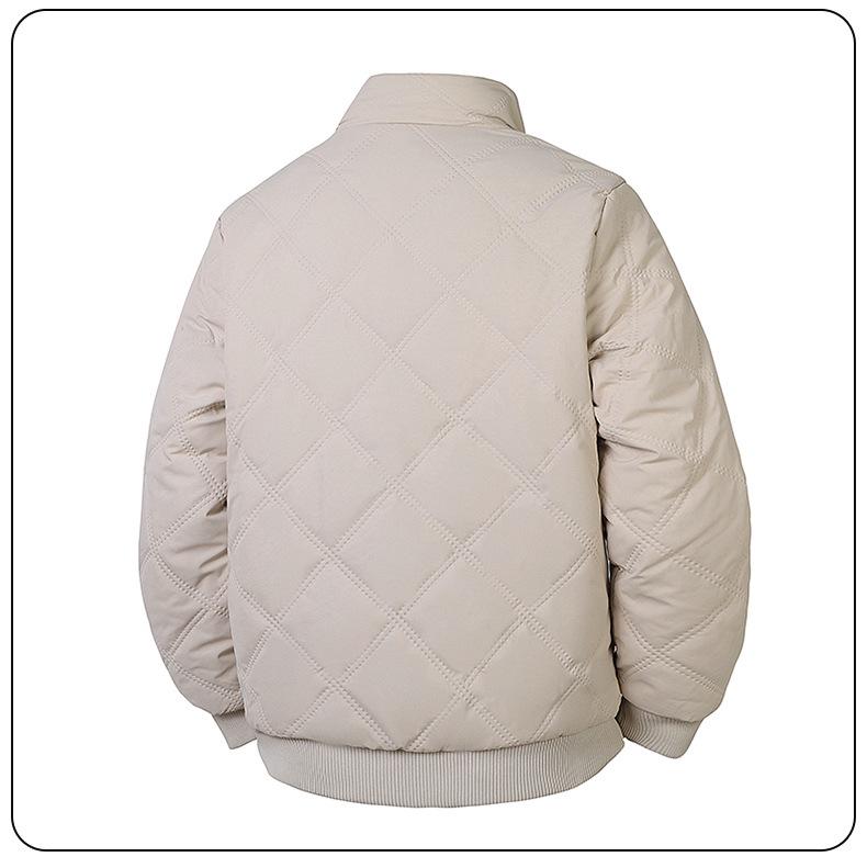 Men's 2025 Cross-border Diamond Plaid Stand Collar Jacket - Autumn/Winter Warm, Velvet-Lined Cotton Coat