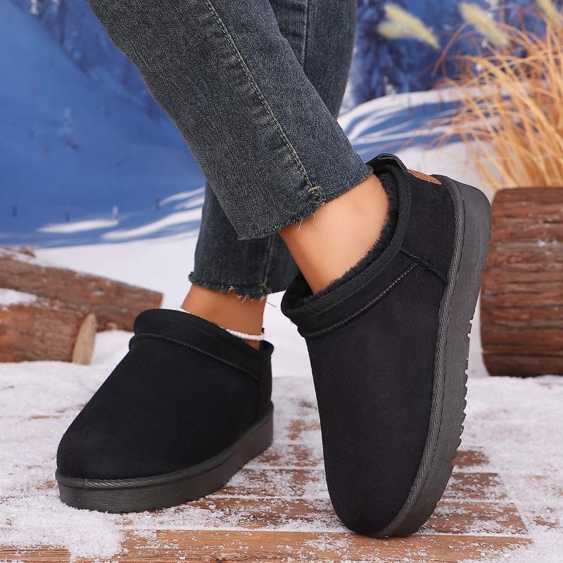 Large Size Solid Color Snow Boots for Women, Winter New Velvet Thickened Warm Northeast Cotton Boots with Integrated Fur