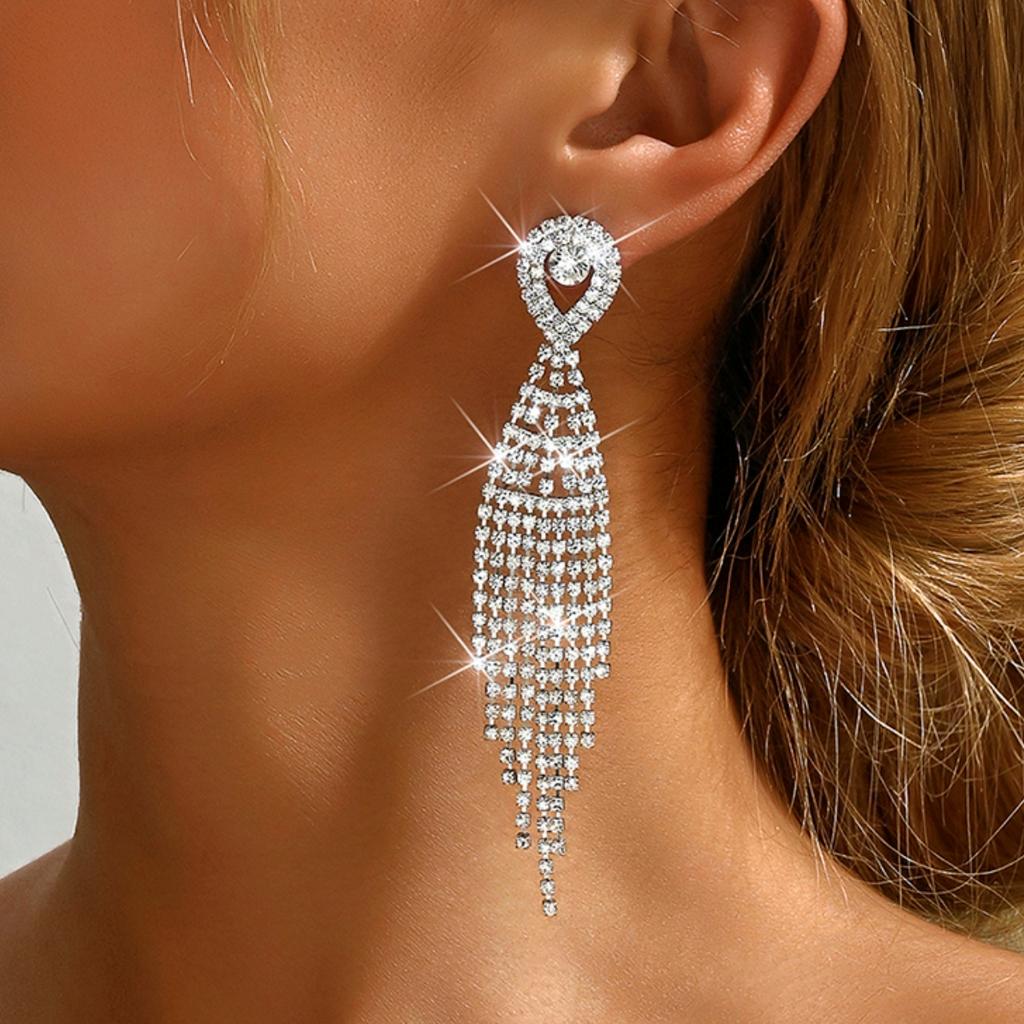 2 Pieces of Women's European and American Trendy Style Zircon Tassel Earrings, Travel Carnival, Party, Holiday Dressing Gifts