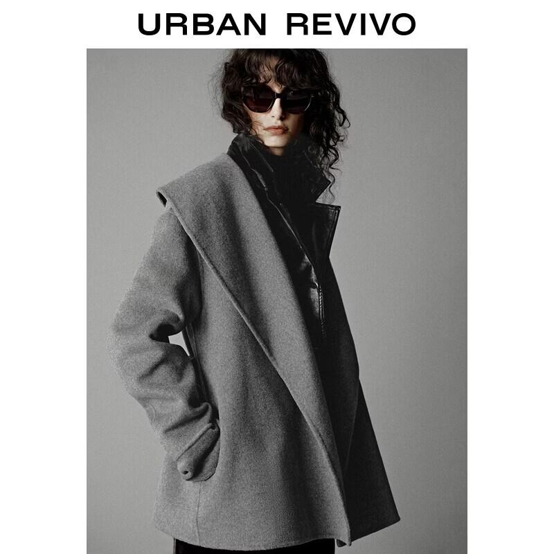 UR2025 Women s Wool-Blend Lapel Wrap Coat L