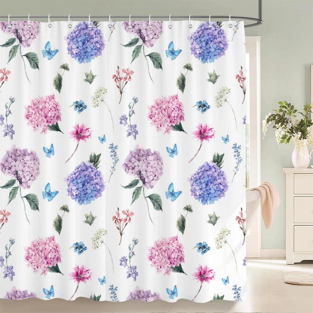 Elegant Flowers Shower Curtain 180x180cm Floral Printed Shower Curtain Polyester Bath Curtain Bathroom Decor Washable With Hooks