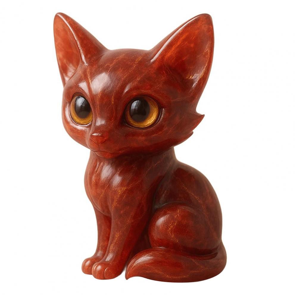 Hand-carved Fox Statue Good Luck Fox Ornament Hand-carved Big-eyed Fox Figurine Healing Stone Statue for Home Office Decor