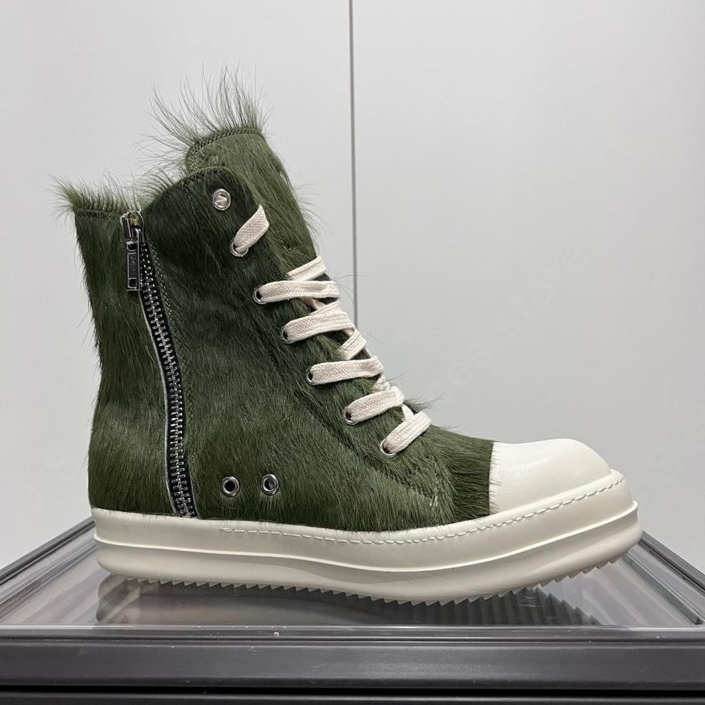 Ro Classic Men Shoe Army Green Horse Hair Casual Sneaker Women High Top Shoes Army Green Horsehair Boots Zipper Ankle Boot