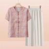 Mom's Chinese Style Summer Top Set: Short-Sleeved Shirt & Two-Piece Outfit for Middle-Aged and Elderly Women