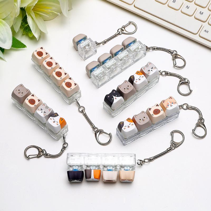 Cute Cat Shaped Keycap Keychain Adorable Cartoon Design Durable Key Charm for Backpack Gaming Peripheral Lover Gift
