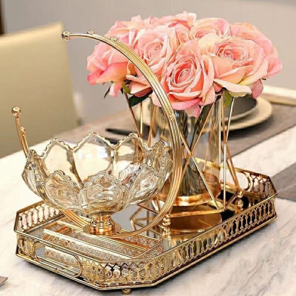 Large Capacity Flower Basket Shape Fruit Plates Metal Frame Dried Fruit Plate  Coffee Table