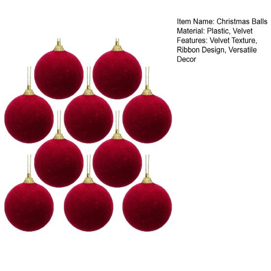 10/20Pcs Christmas Balls Velvet Xmas Tree Hanging Ornaments with Ribbon Weddings Birthdays Home Holiday Decoration