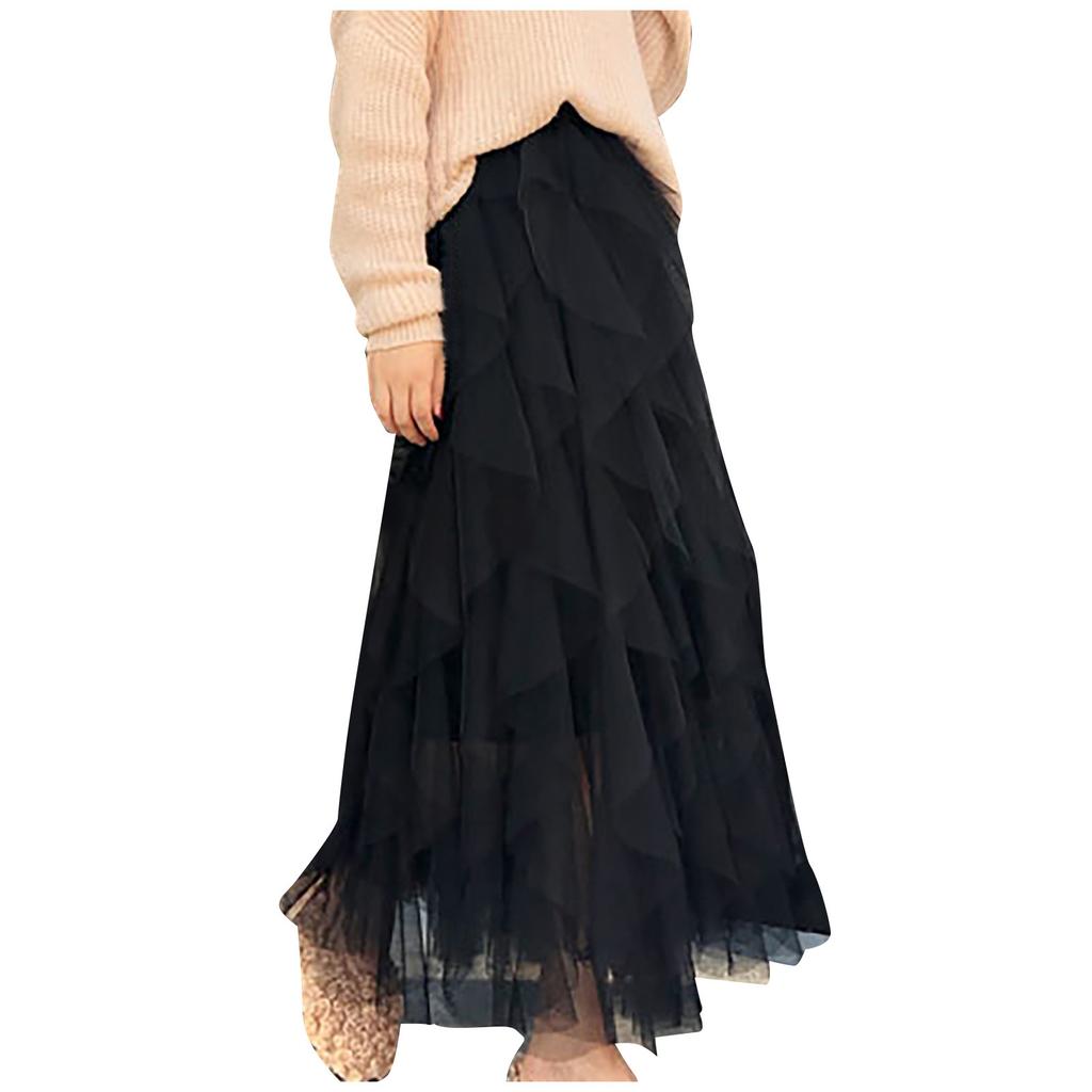 Women Spring Summer Elastic High Waist Long Mesh Skirt Womens Skirt