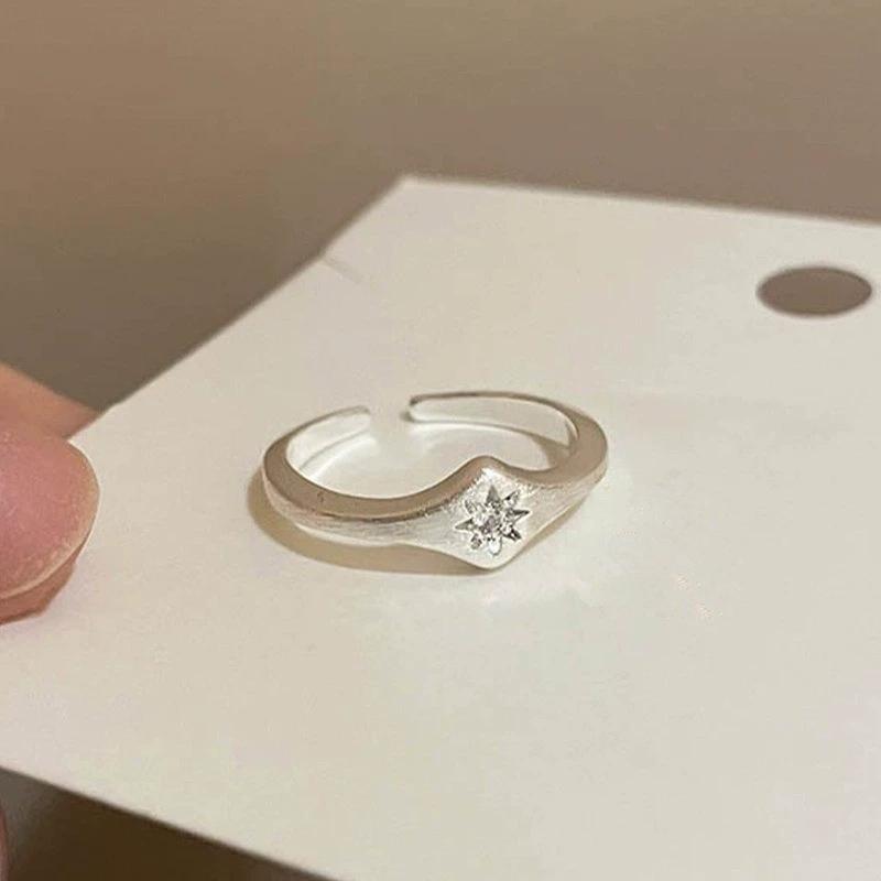 Korean Fashion Star Geometric Silver Color Open Rings For Women Girls Trendy Party Aesthetic Jewelry Y2K Harajuku Accessories