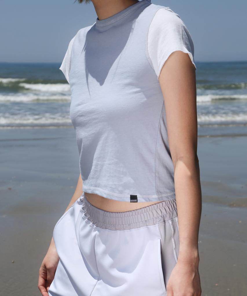 Oisoel Paneled Cotton Jersey T-Shirt - Baby Blue