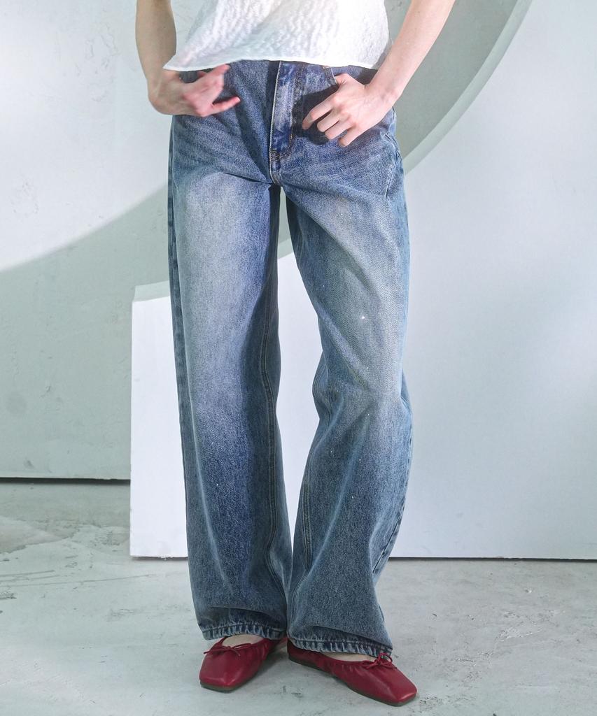 VIVACIOUS Beads Baggy Denim Pants Black