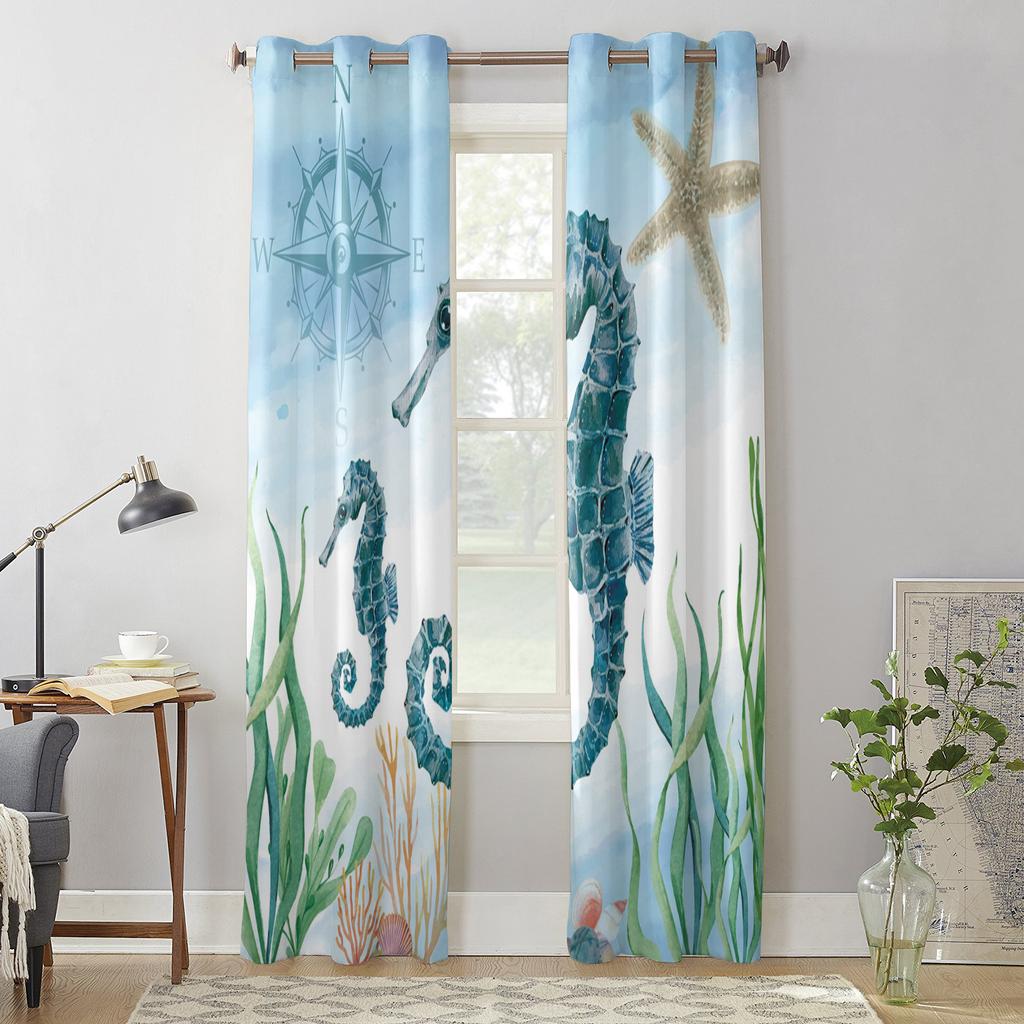 Zwierzę Morskie Konik Morski Algi Zasłony Okienne Zasłony Panelowe do Sypialni Kuchni Salonu Dekoracja Domu na Boże Narodzenie