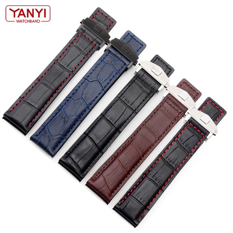 Genuine Leather Bracelet 19mm 20mm 22m for Tag Heuer Watchband Men Wristwatches Band Accessories Fold Buckle Leather Watch Strap