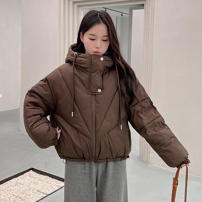 Fashionable Casual Splicing Drawstring Hooded Solid Color Cotton Clothes Women's 2025 Winter New Simple Loose Versatile Jacket Trend