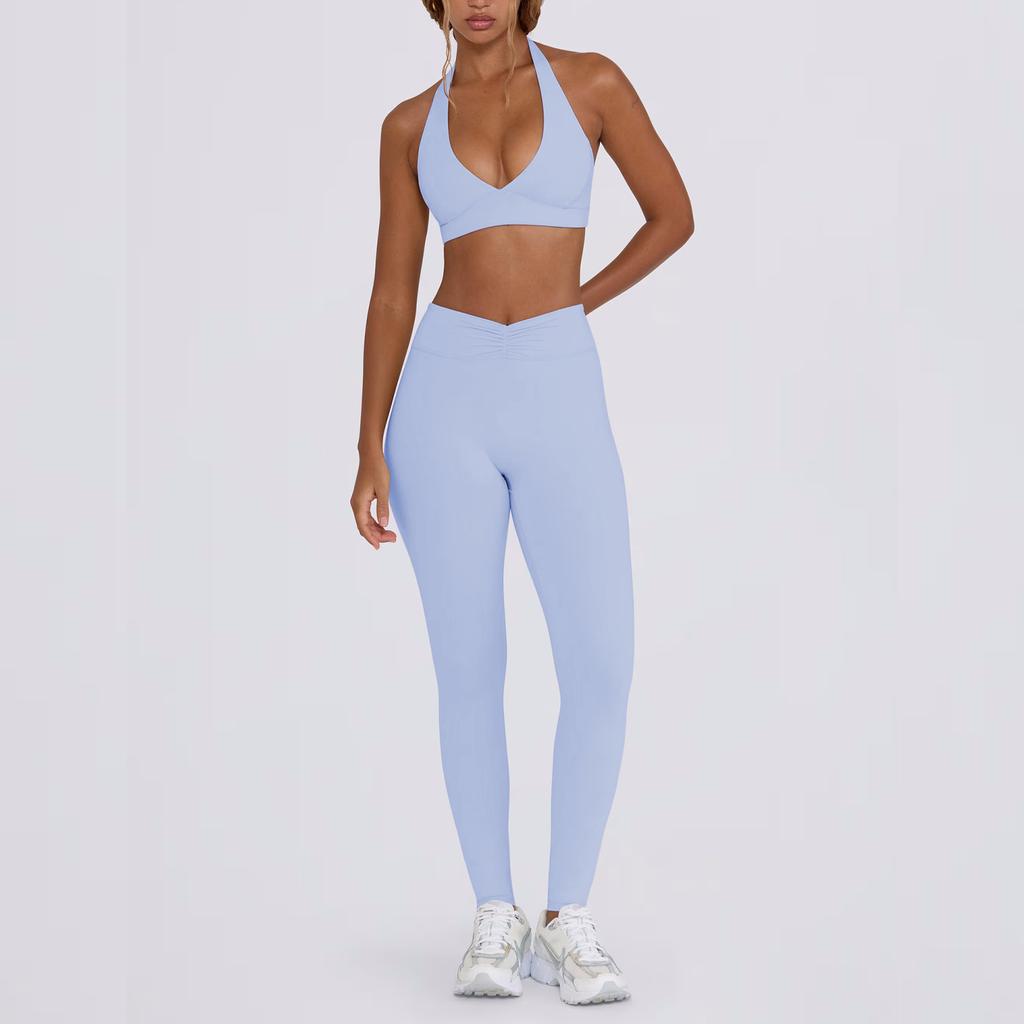 Show Chest Gathering Sports Underwear Trousers Set Fitness Neck Beautiful Back Yoga Pilates Quick Drying Two-piece Set
