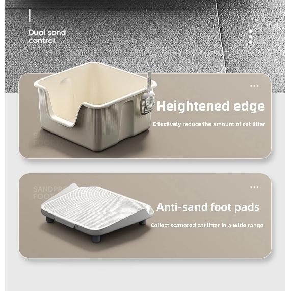 Large Square Cat Litter Box Semi Enclosed Cat's Sandbox Heighten Anti Splash Toilet for Cat Sand Leakage Pedal Cats Bedpans