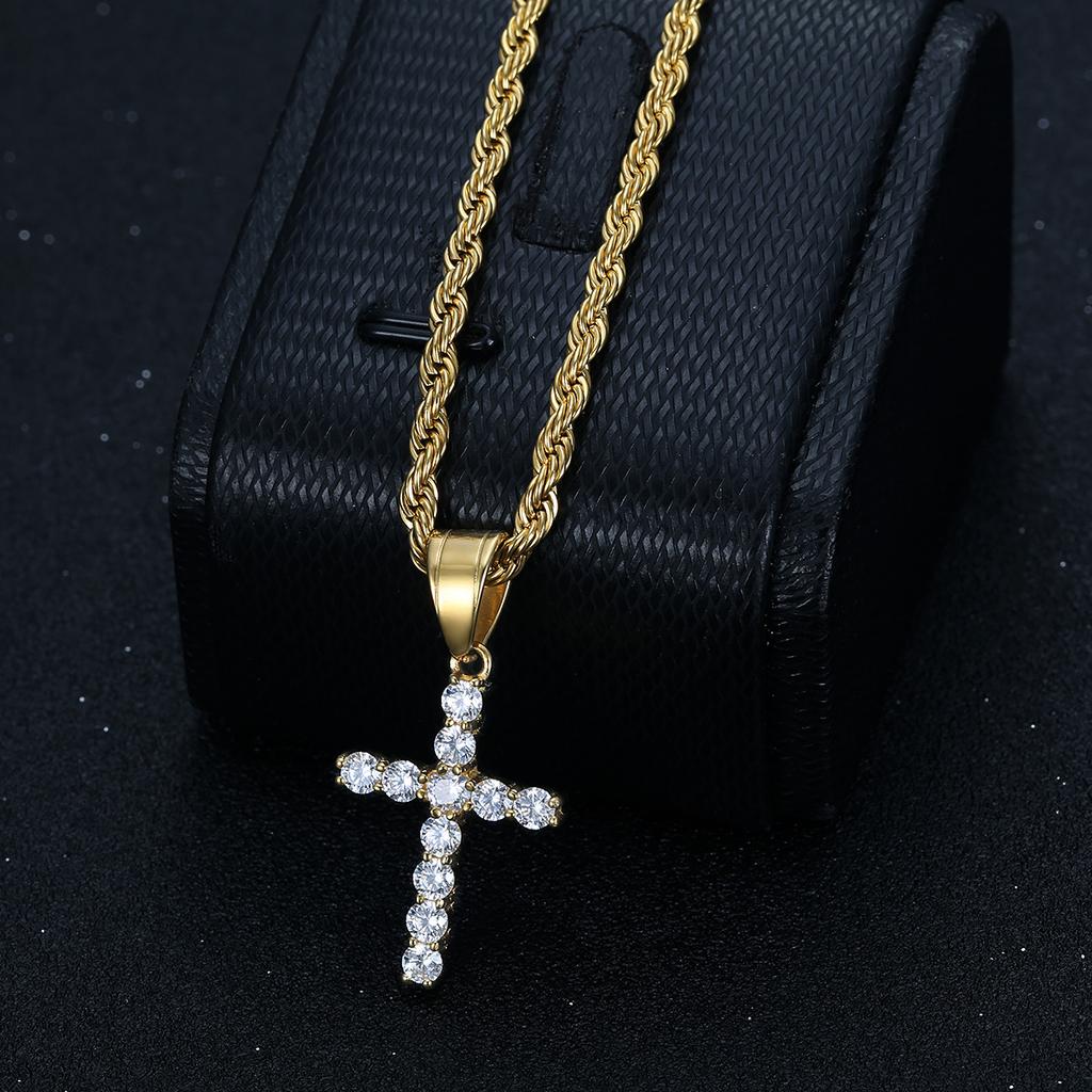 2026 Jewelry Fashion Trend Inlaid Zircon Cross Pendant Necklace Men's Party Jewelry Accessories