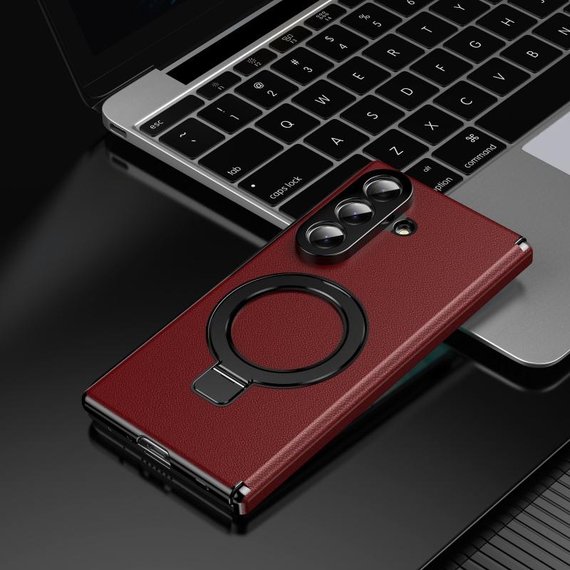 360 Rotate Ring Holder Kickstand Leather Case for Samsung Galaxy Z Fold 8 Ultra 7 6 5 4 3 with Glass Screen Film Anti-drop Cover