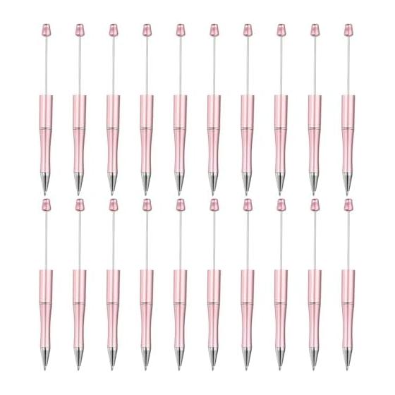 YOKIVE 20 Pcs Beadable Pens, Plastic Ballpoint Pens with Beads for Women Men Gifts, DIY Crafts, Decorations, Office Supplies (Pink) - Multi-purpose