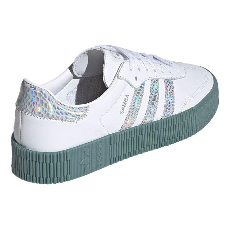 Adidas Originals Sambarose Synthetic Leather Low-Top Sneakers Women Sneakers White Blue FX6274