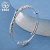Women's 925 Sterling Silver Adjustable Open Round Bangle Fine Jewelry Birthday Wedding Party Christmas Gift Accessories