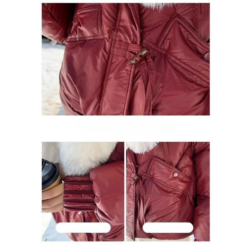 Chic Winter Women Jacket Korean Style Faux Fur Collar Slim Fit Warm Padded Coat Fashionable Outwear