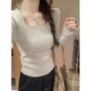 LIMEIZI Korean Style Square Neck Slim Fit Knit Sweater for Women - Autumn/Winter Fashion Base Layer