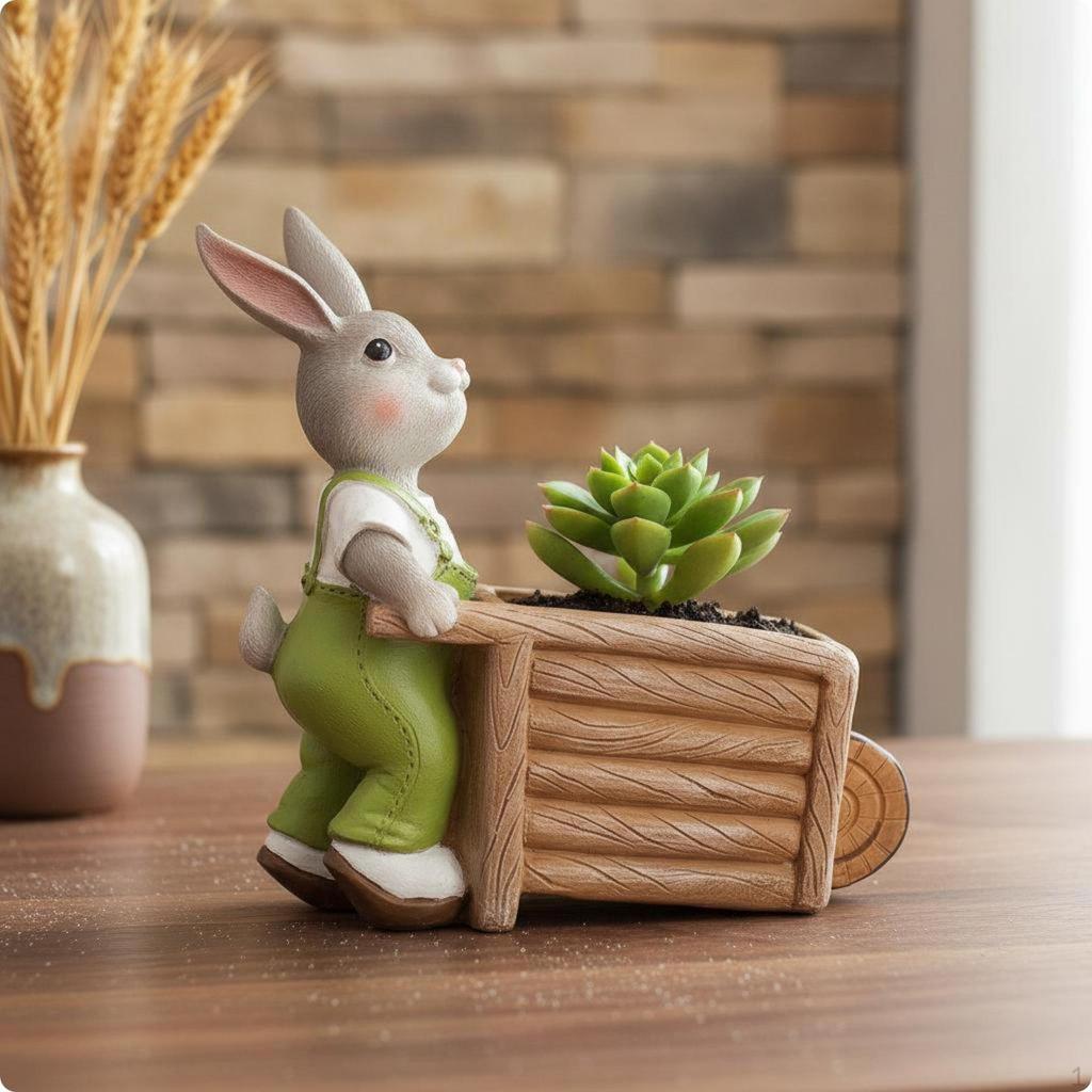 Hare Planter Cute Resin Bunny Flower Pot Realistic Craftsmanship for Courtyard,
