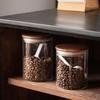 Vandroop Glass Canisters with Wooden Lids for Coffee Beans, Food Storage, and Kitchen Storage, Airtight, Walnut Finish, 2-Pack (420ml)