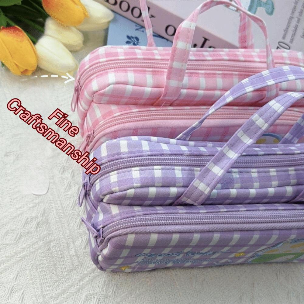 Plaid Pattern Pencil Case Double Layer Stationery Holder Cute Stationery Bag School Stationery