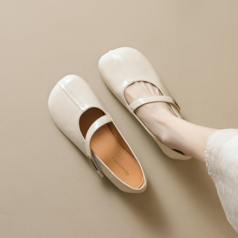 Women's Shoes 2025 Comfortable Mary Janes Square Button Metal Decoration Flat Shoes Concise Soft Soled Casual Shoes