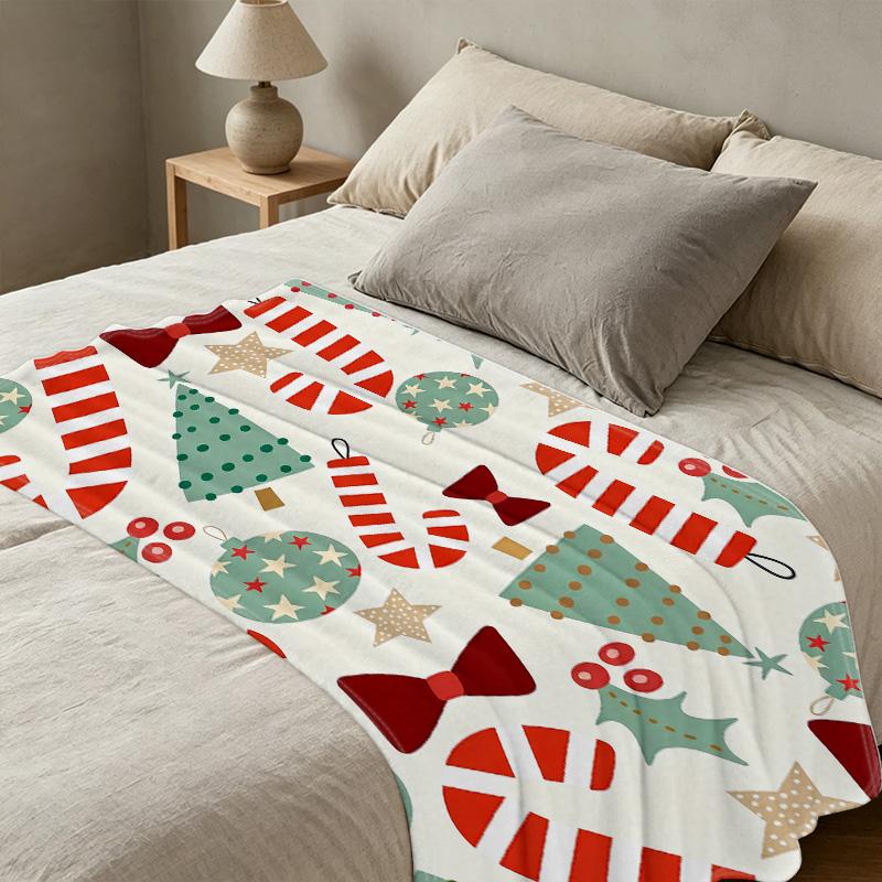 Christmas Theme Flannel Blanket – Thick Warm Soft Single Throw, Cozy for Home/Guest Room, Holiday Decor, Winter Warm Comfort