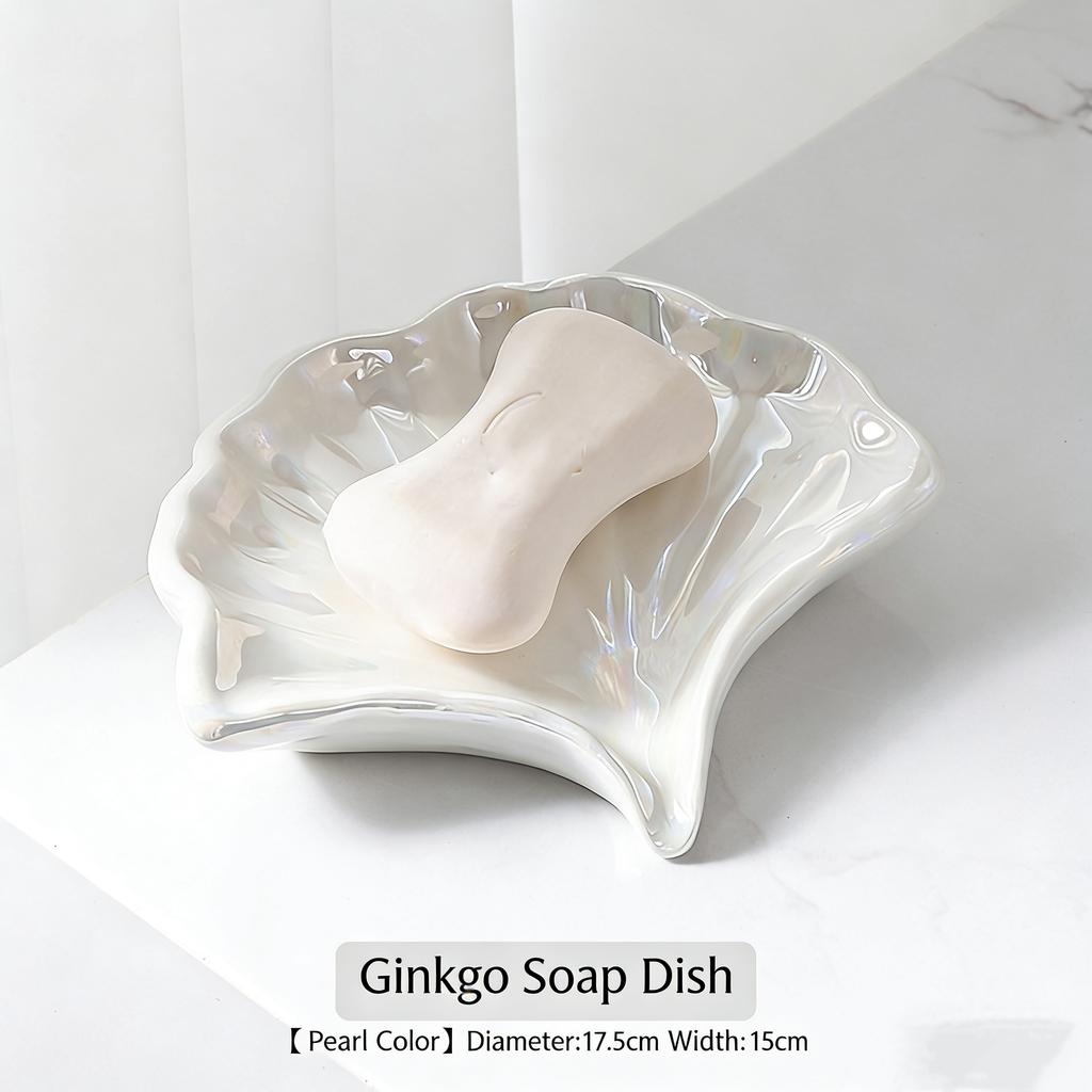 Luxury Ginkgo-Shaped Ceramic Soap Dish Holder Bathroom Accessories for Bathroom Shower & Shelves