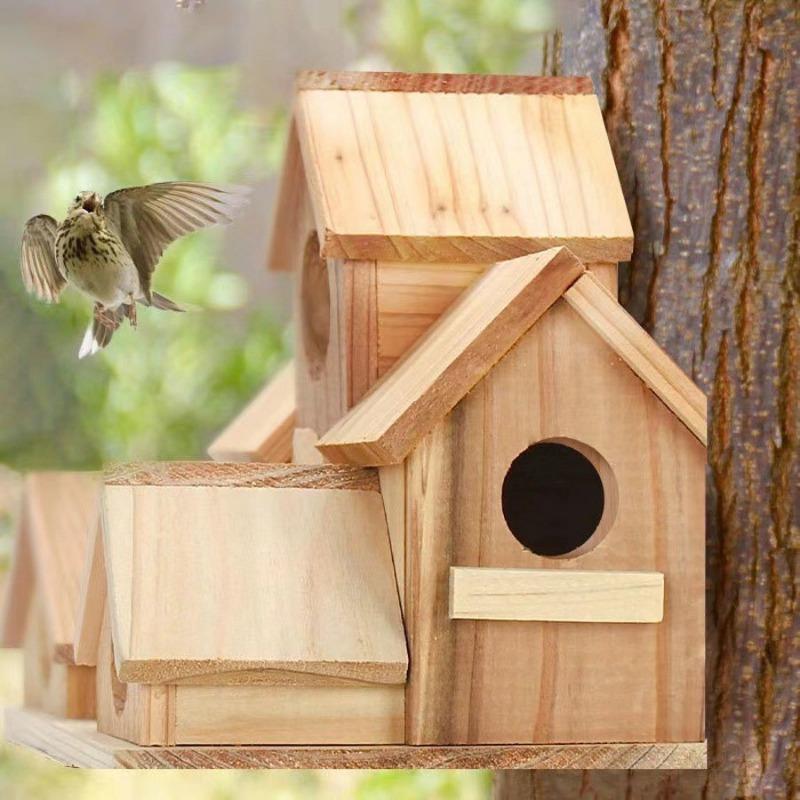 1 Stück Bienenhaus aus Holz Massivholz Haus Ornament Ländlich Außen Vogelhaus Villa Gartenanhänger Vogelfutterspender
