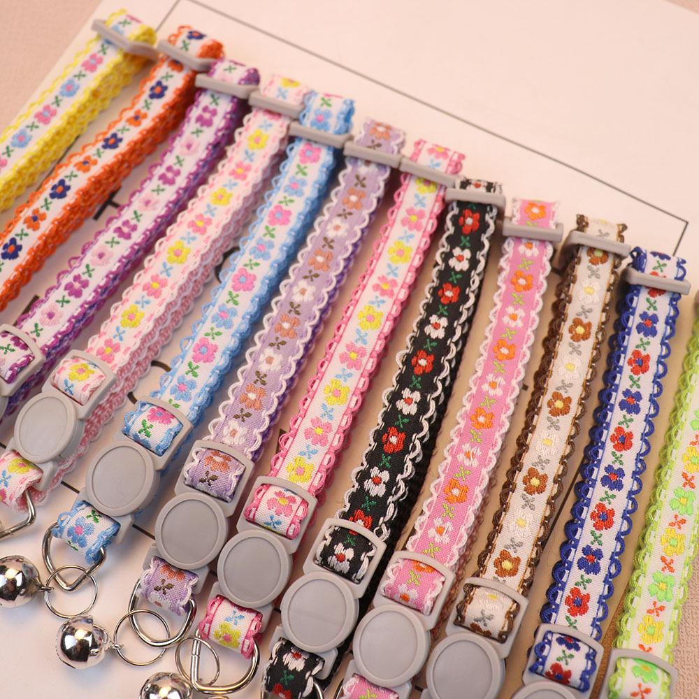 Floral Pet Collar with Safety Buckle & Bell for Dogs & Cats