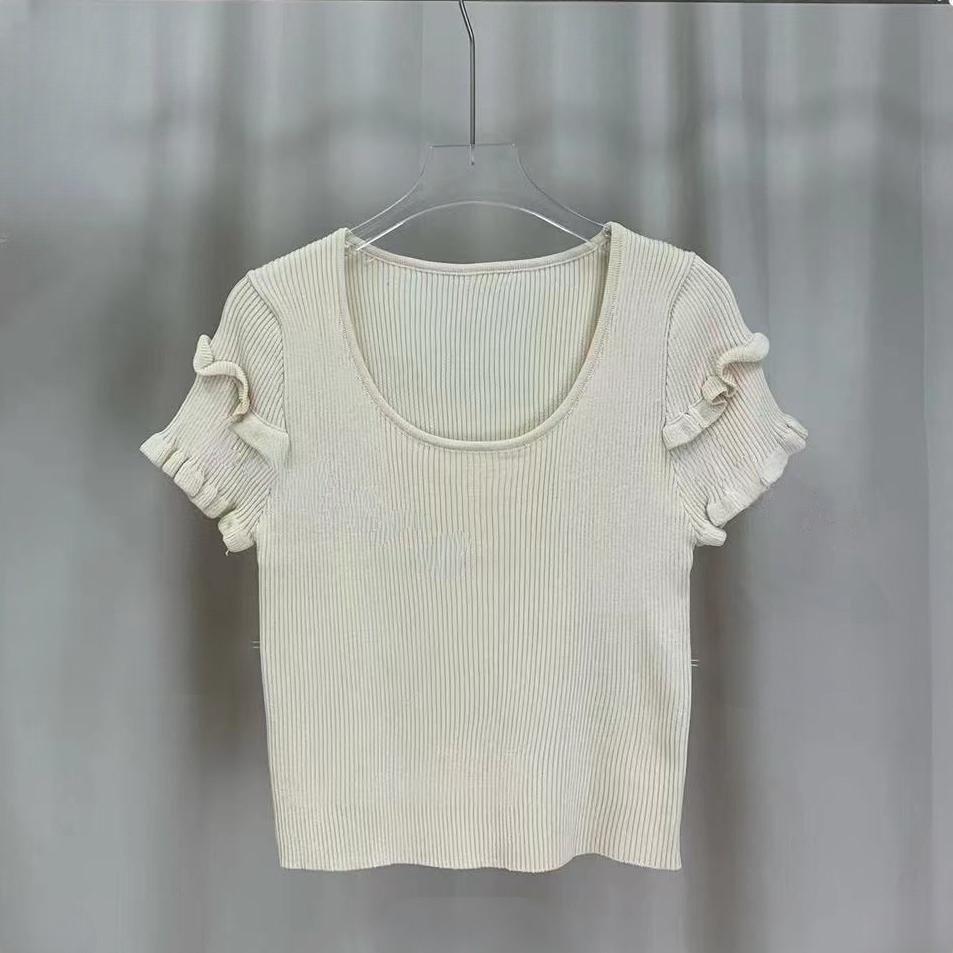 Fashion Summer Gentle Wind Round Neck Pullover Top Design Sense Double Layer Short Sleeve Knit Sweater Women Casual Essential Slim Fit Pullovers Tees