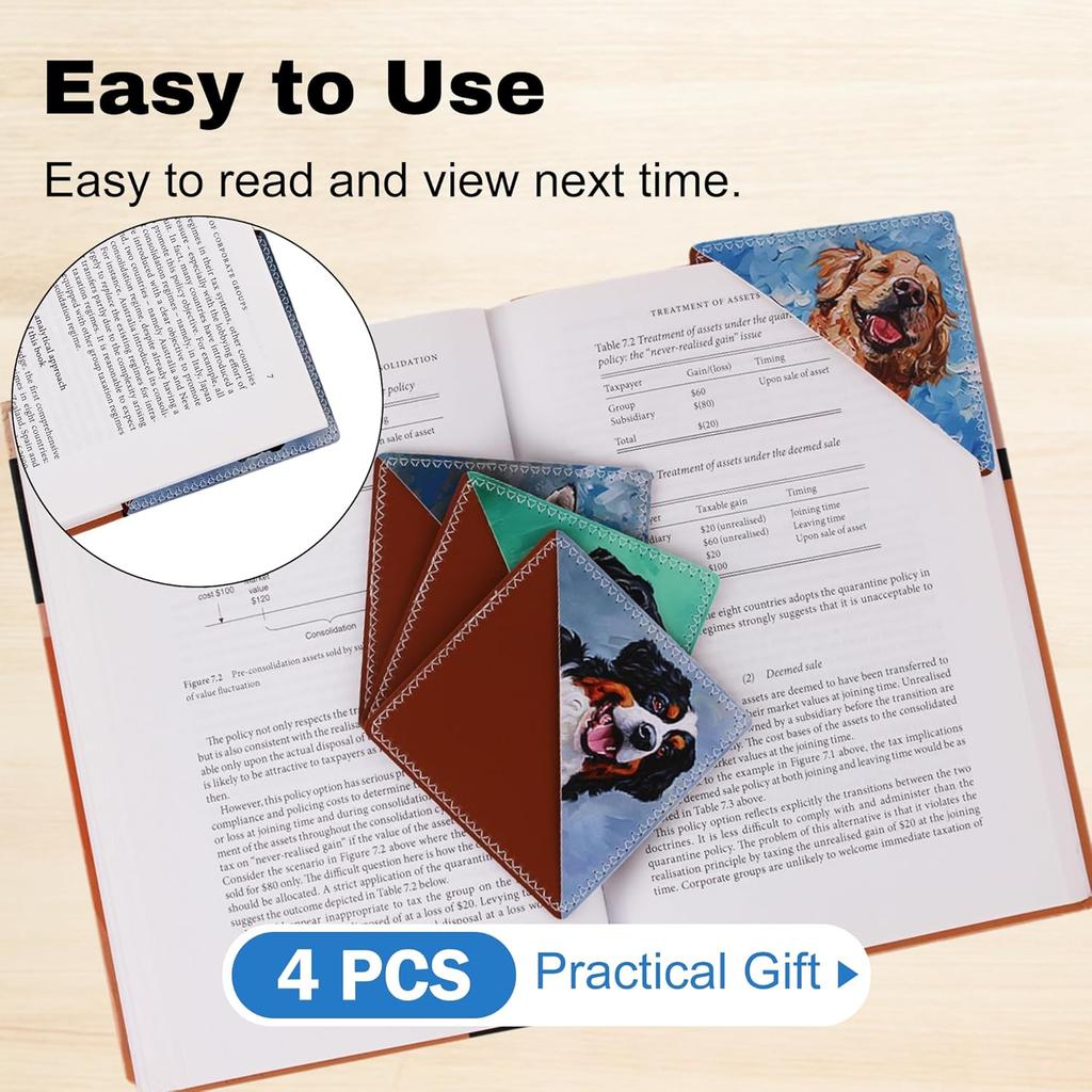 4 Pieces Leather Bookmarks, Cute Book Accessories for Reading Lovers, Page Markers for Women Men Kids Students Teachers Retirement Birthday Gift