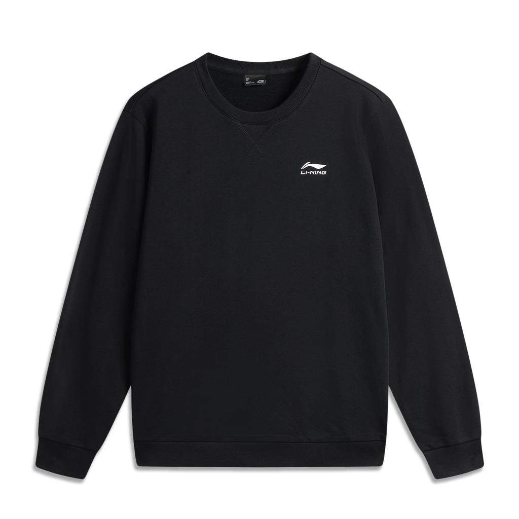 Li Ning Sports Lifestyle Series High Street American Vintage Casual Simple Solid Color Round Neck Pullover Sweatshirt Men Sweatshirt Black AWDVE53-2