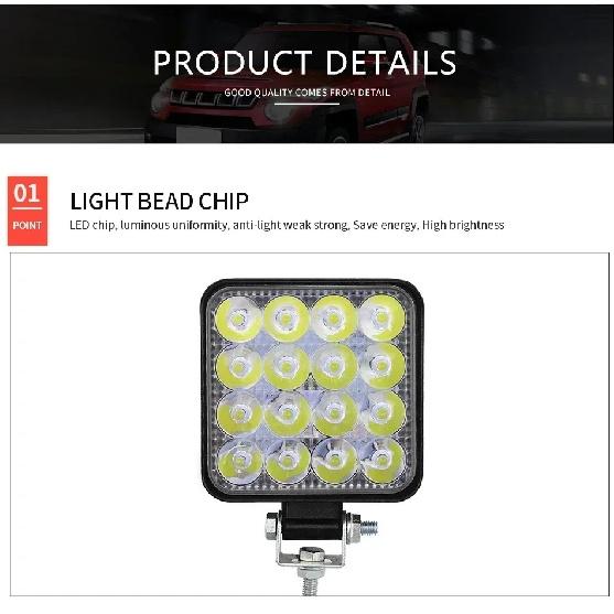12V Waterproof Led Work Light Bar Square Spotlight 48W Work Light Headlight For Truck Off Road Night Driving Light For