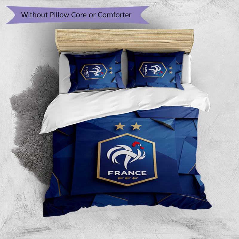 France Football Printed Bedding 3 Piece Set Cozy Breathable Bed Cover Set as Housewarming Holiday Gift