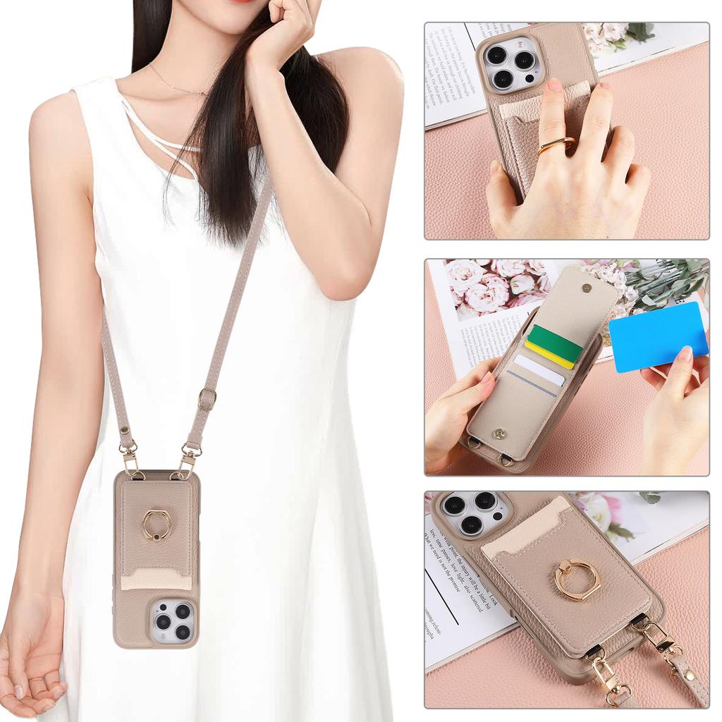 Crossbody Vertical Cards Solt Ring Holder Wallet Leather Case For iPhone 16 Pro Max 15 Plus 14 13 12 11 16e Lanyard Bag Cover
